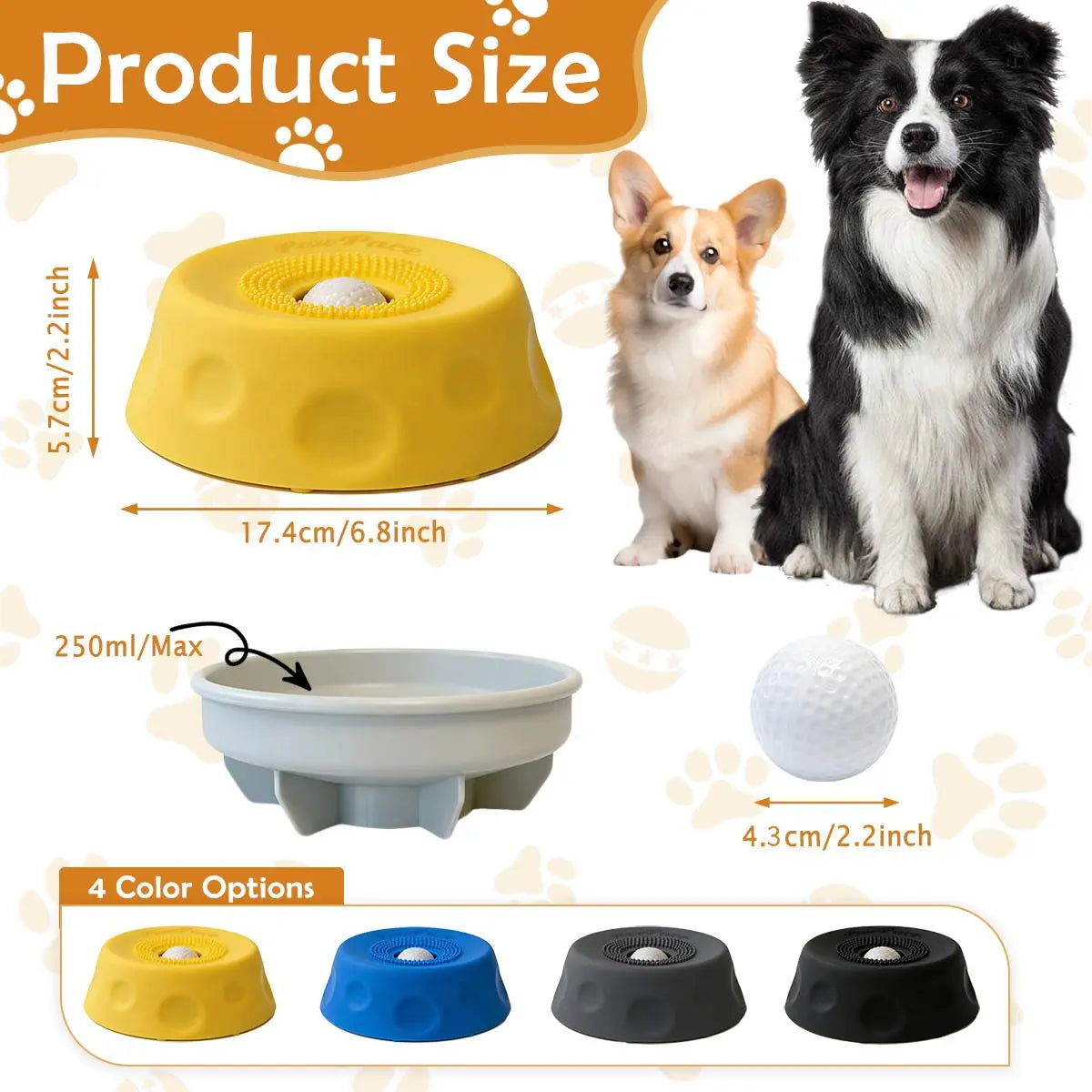 Pawpace Multi Purpose Dog Bowl,Dog Liquid Slow Feeder,Lick Bowl with Ball ,Oral Hygiene & Tongue Cleaning,8 Suction Cups,No Mess Liquid Treat Enrichment Bowl for Dogs