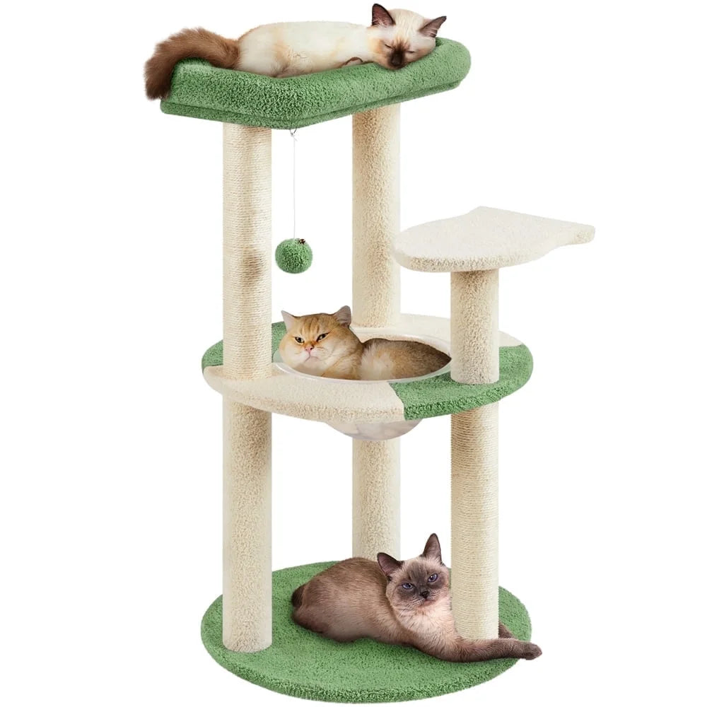 35.6″ Tall Ocean Cat Tree with Detachable Clear Bowl, Blue/Beige