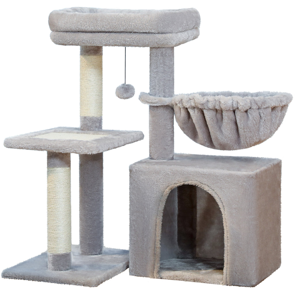 28" Small Cat Tree Tower Cat Condo with Perch Cat Scratching Post for Indoor Cats, Gray