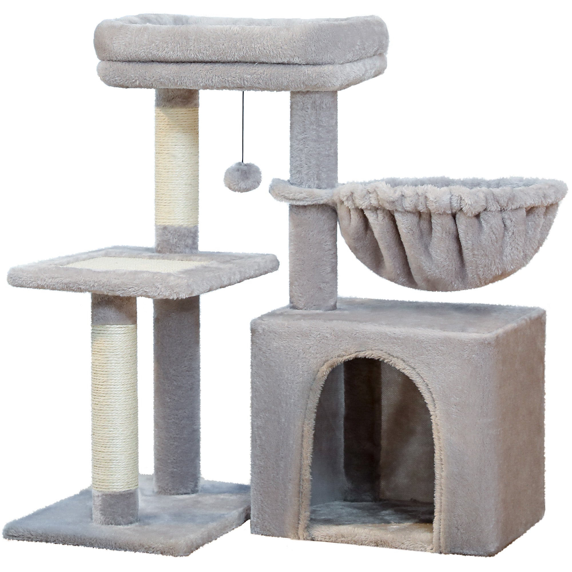 28" Small Cat Tree Tower Cat Condo with Perch Cat Scratching Post for Indoor Cats, Gray