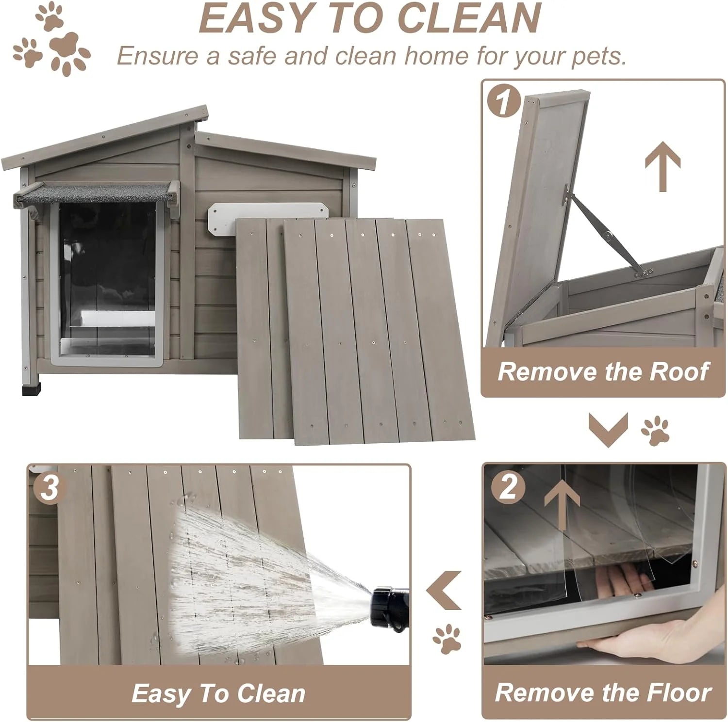 Wooden Dog House with Window & PVC Curtain, Split-Level Asphalt Roof, Gray