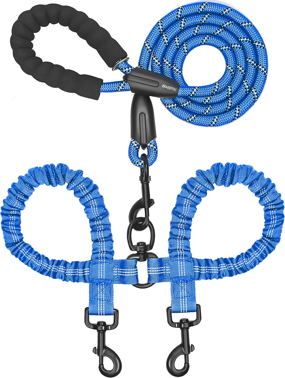 Dual Dog Leash - 360° Swivel, No Tangle Walking Leash with Shock Absorbing Bungee for Two Dogs (Large, 25-150 Lbs, Emerald)