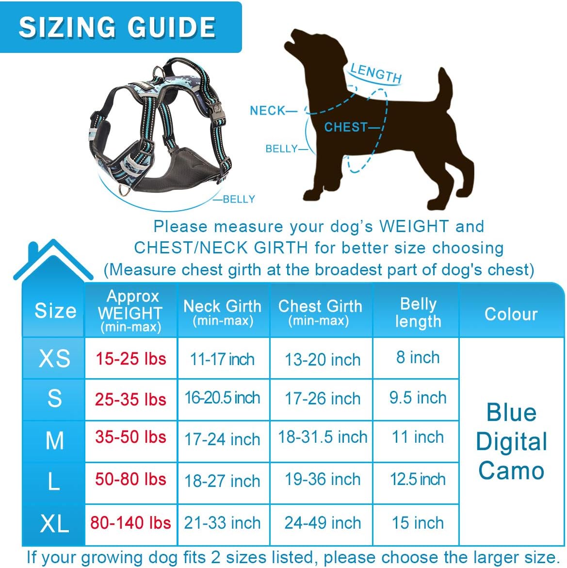 Dog Harness No Pull, Pet Harnesses with Dog Collar, Adjustable Reflective Oxford Outdoor Vest, Front/Back Leash Clips for Small, Medium, Large, Extra Large Dogs, Easy Control Handle for Walking