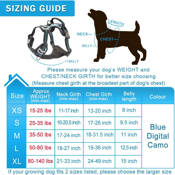 Dog Harness No Pull, Pet Harnesses with Dog Collar, Adjustable Reflective Oxford Outdoor Vest, Front/Back Leash Clips for Small, Medium, Large, Extra Large Dogs, Easy Control Handle for Walking