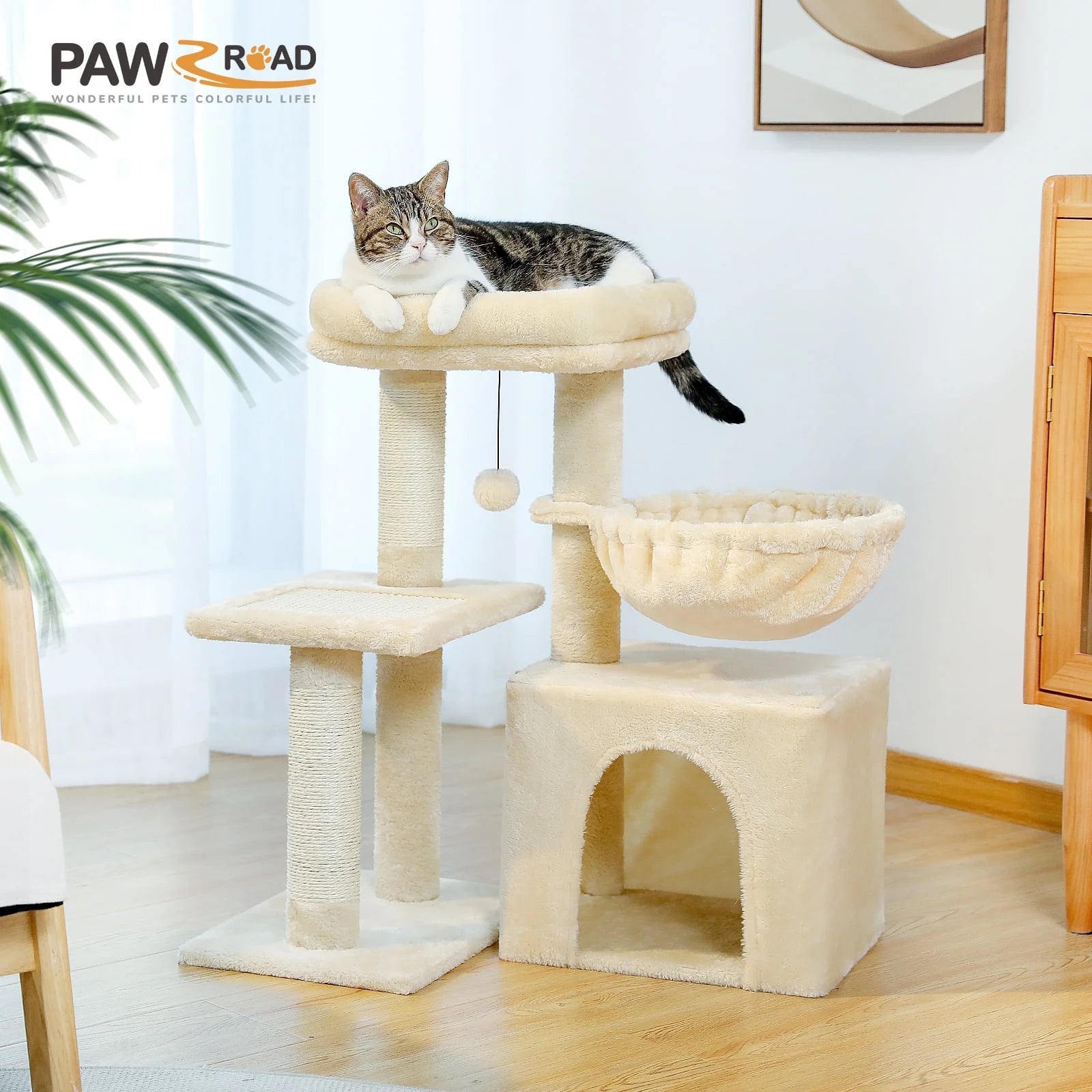 28" Small Cat Tree Tower Cat Condo with Perch Cat Scratching Post for Indoor Cats, Gray