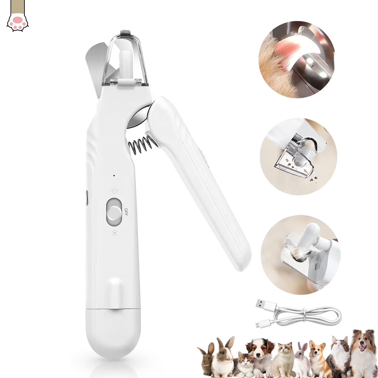 Electric Dog Cat Nail Clippers Trimmer with LED Light Durable Grinder for Large Medium Small Dogs Cats Pets, White