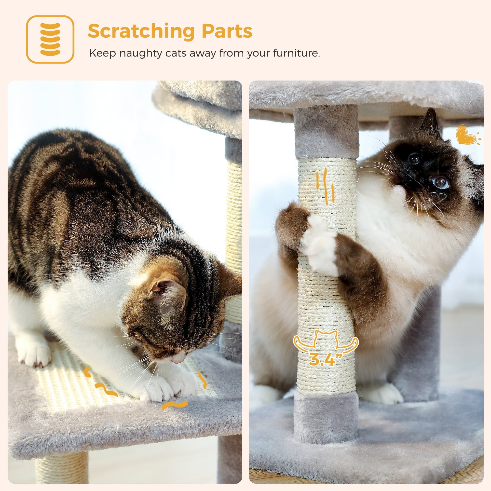 28" Small Cat Tree Tower Cat Condo with Perch Cat Scratching Post for Indoor Cats, Gray