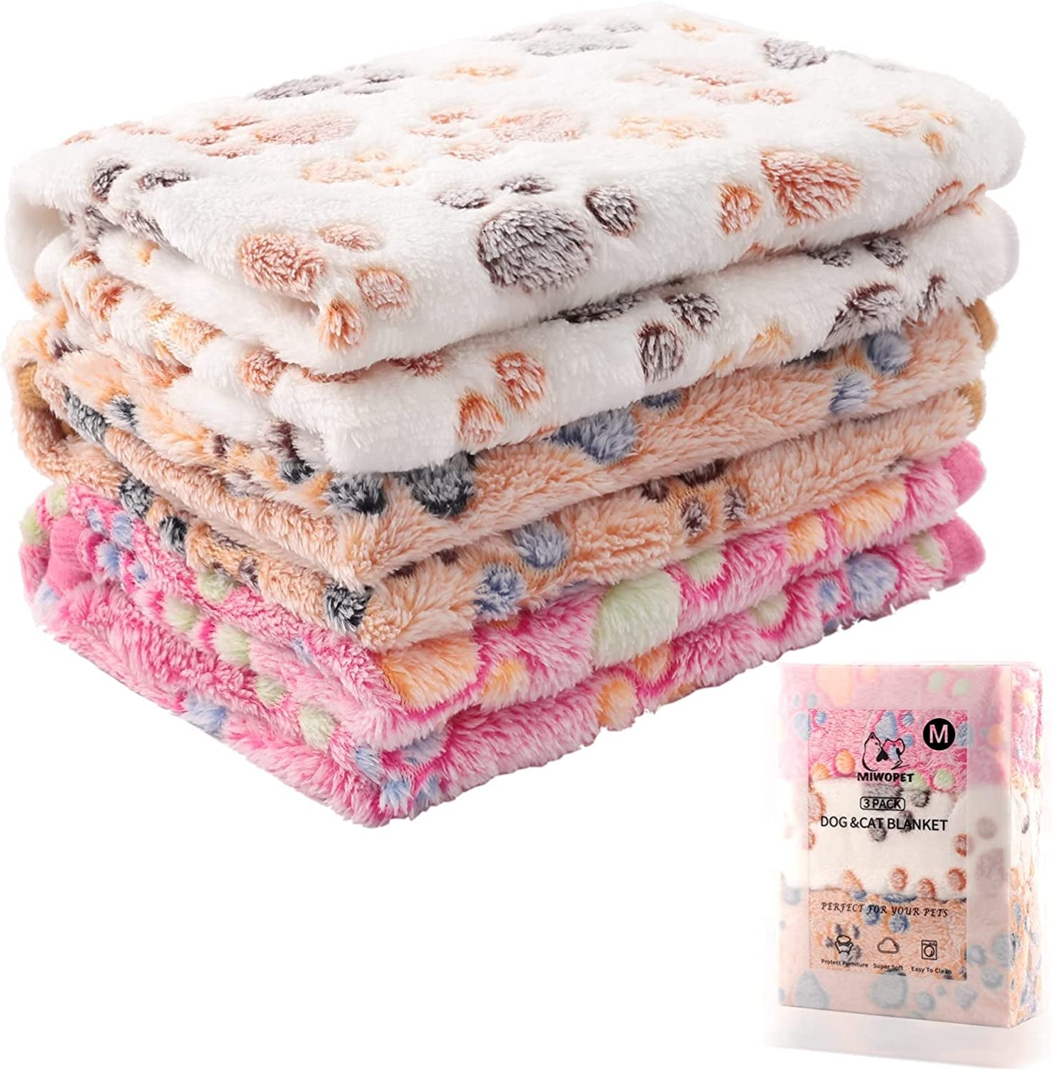 3 Pack Cat and Dog Blanket Soft & Warm Fleece Flannel Sleep Mat, Great Pet Throw for Puppy, Kitten,Cats,Small, Medium & Large Dogs (Medium 30" X 20")