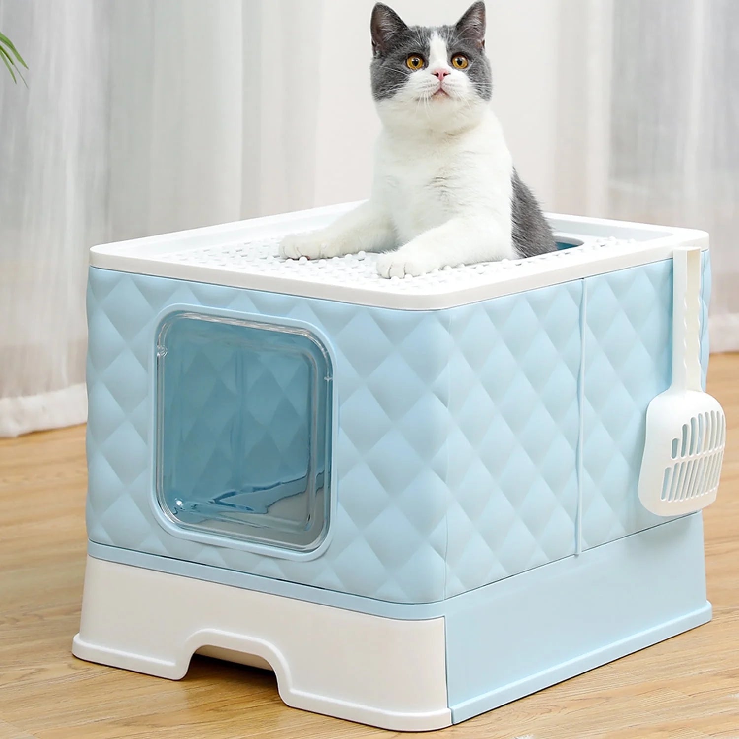 Enclosed Cat Litter Box Large with Lid Drawer Type Easy to Clean,Gray