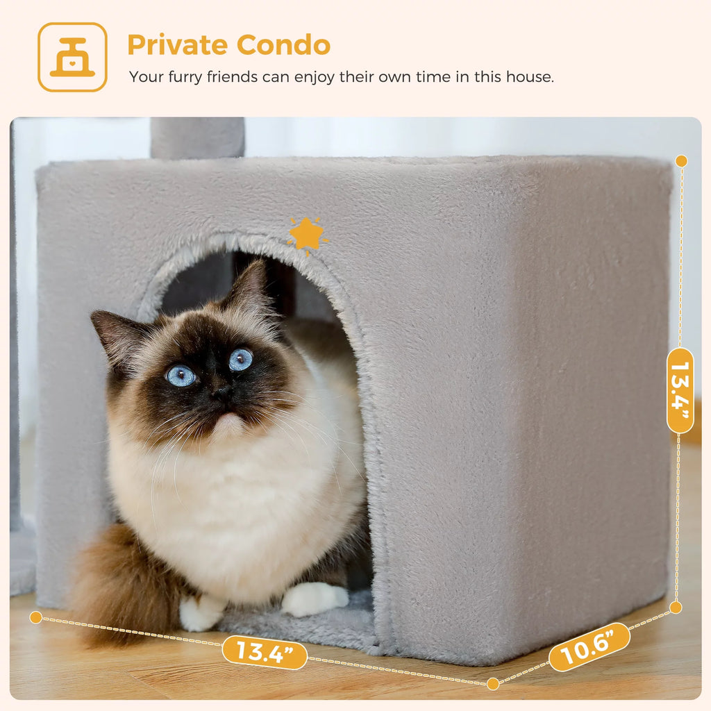 28" Small Cat Tree Tower Cat Condo with Perch Cat Scratching Post for Indoor Cats, Gray