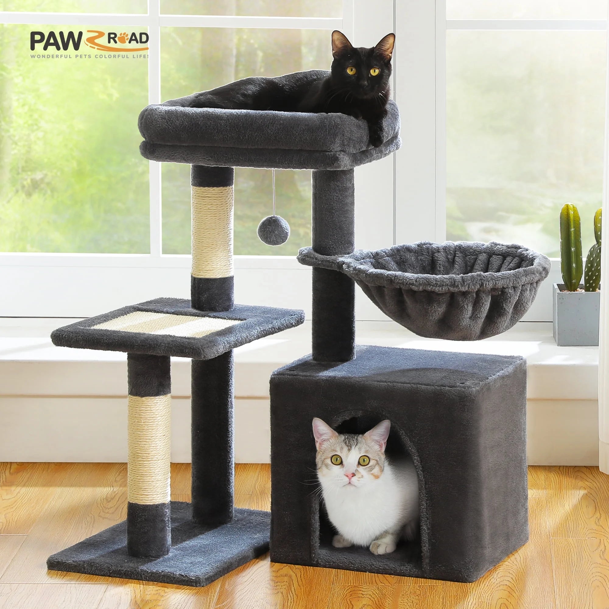 28" Small Cat Tree Tower Cat Condo with Perch Cat Scratching Post for Indoor Cats, Gray