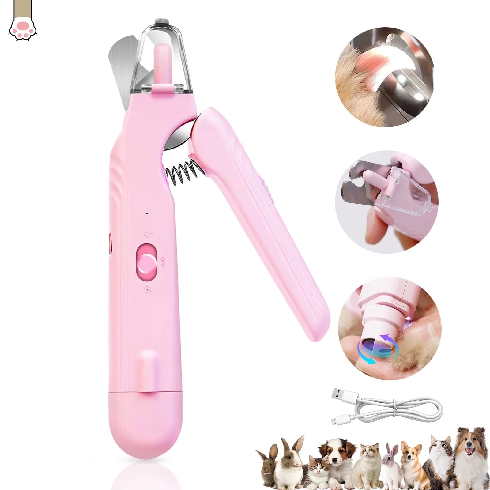 Electric Dog Cat Nail Clippers Trimmer with LED Light Durable Grinder for Large Medium Small Dogs Cats Pets, White