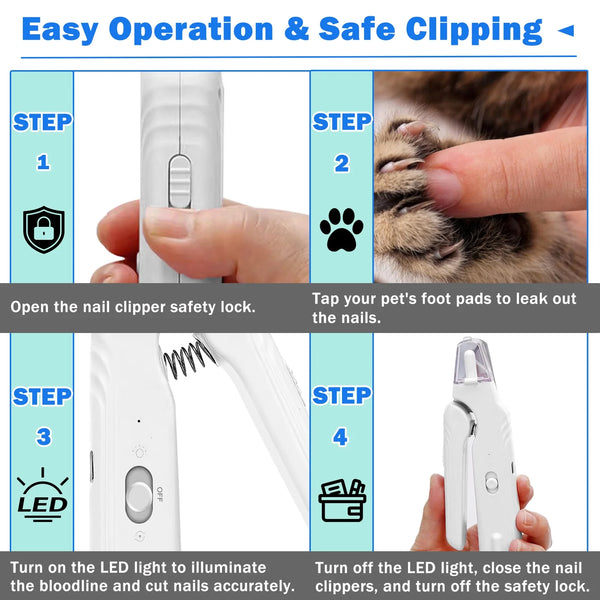 Electric Dog Cat Nail Clippers Trimmer with LED Light Durable Grinder for Large Medium Small Dogs Cats Pets, White